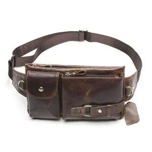 New Leather 𝅺Fanny Pack, Waist Bag for Travel Outdoor Brown 09